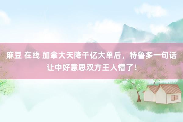 麻豆 在线 加拿大天降千亿大单后，特鲁多一句话让中好意思双方王人懵了！