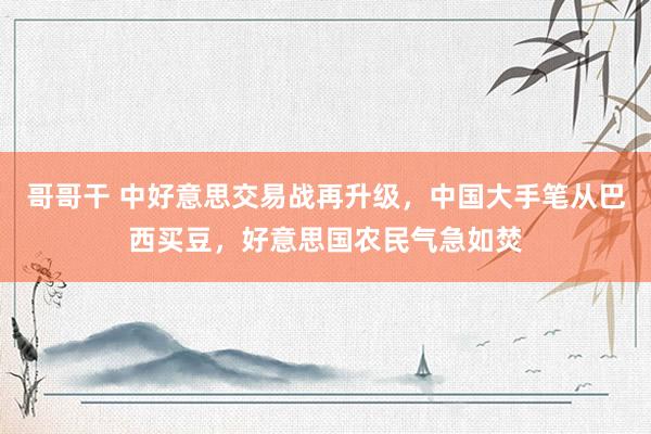 哥哥干 中好意思交易战再升级，中国大手笔从巴西买豆，好意思国农民气急如焚