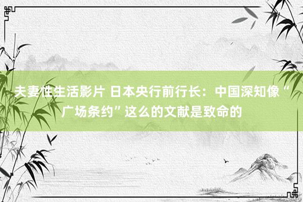 夫妻性生活影片 日本央行前行长：中国深知像“广场条约”这么的文献是致命的